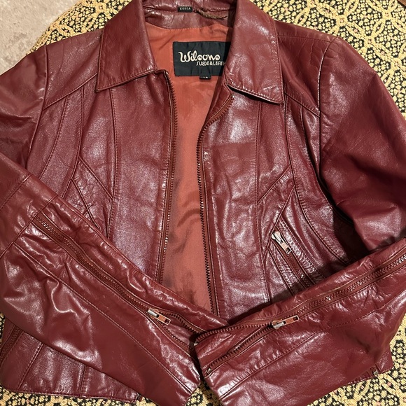 Wilsons suede and leather Vintage maroon leather moto jacket - Picture 6 of 7